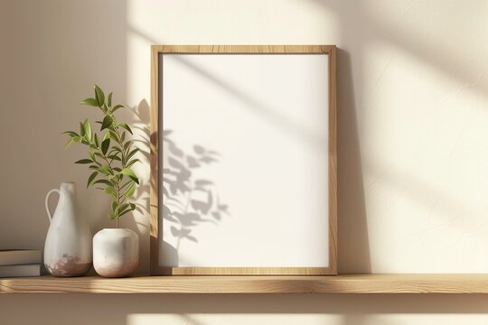 mock-up of photo frame on minimalist shelf