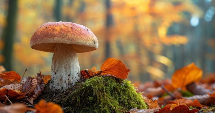 The Enigmatic Beauty of Brown Mushrooms Amidst the Verdant Moss of a Forest