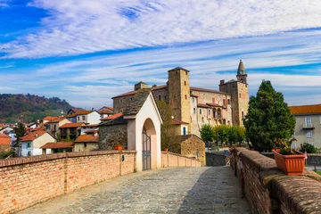 Poster Italy. impressive medieval Bormida monastery and castle in regione Asti in Piemonte (Piedmont).  © Freesurf