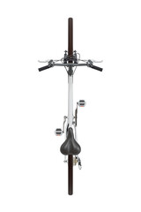 White bicycle, top view. Black leather saddle and handles. Png clipart isolated on transparent...