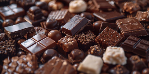 Chocolates background. Chocolate. Assortment of fine chocolates in white