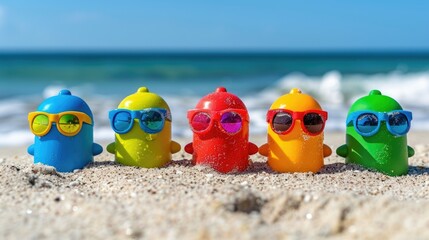Fototapeta na wymiar Toy Figures Sitting on Sandy Beach