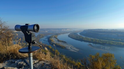 Handicapped Wheelchair Accessible Tourist Binoculars Overlooking a Wide River View