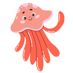 Cute sea jellyfish. Marine animals, ocean fish. Vector