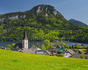 Kirche Altaussee, Altausseer See, Tressenstein, Salzkammergut, Steiermark, Österreich