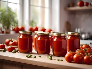 tomato sauce in jar - obrazy, fototapety, plakaty