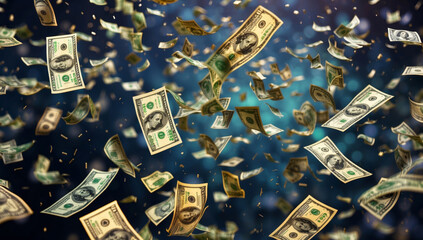 Rain of money, banknotes falling from the sky