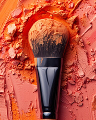 Make up brush and coral powder cosmetic, Generative AI