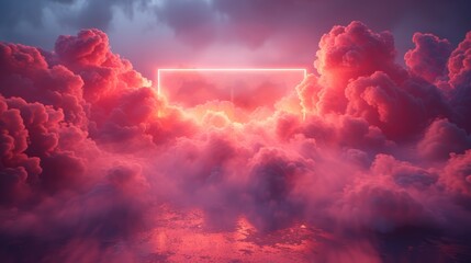 Surreal Neon Gateway Illuminating Clouds in a Dusk Sky - obrazy, fototapety, plakaty