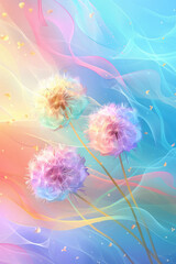 Magical Dandelions Adrift on Soft Pastel Currents, Enchanting Floral Fantasy