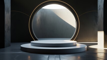 Modern Circular Stage Design With Dynamic Lighting in a Minimalist Setting