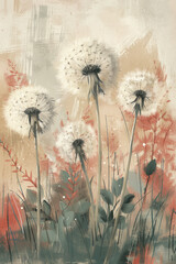 Vintage-Style Dandelion Sketch on Textured Background - Timeless Elegance for Wall Art and Decor