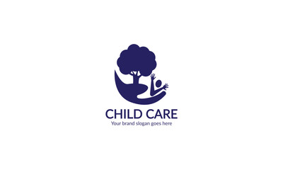 Kids care, family, charity vector logo emblem design template.