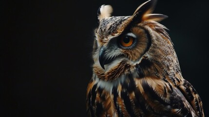 Close Up of Owl on Black Background