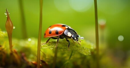 Capturing the Delicate Beauty of a Ladybug Amidst the Verdant Grasses of the Forest