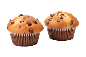 Chocolate chip breakfast muffins isolated on transparent or white background, png