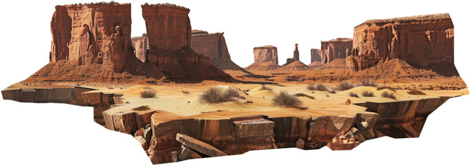 Majestic red rock canyon formations panoramic view, cut out transparent