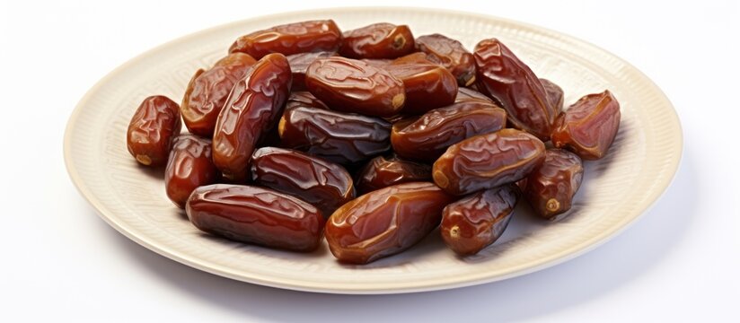 Plate with dried dates for Ramadan.