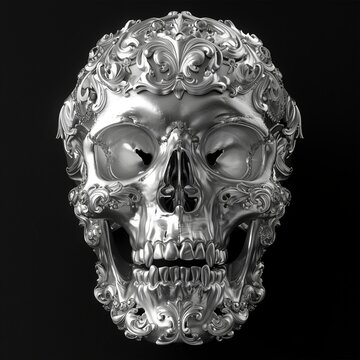 Ultra realistic 3D render of Skull on black background