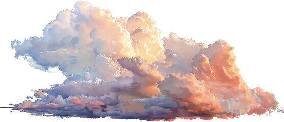 Cumulus clouds panoramic view, cut out transparent