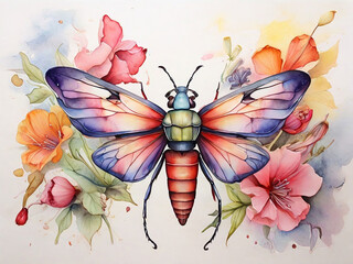 Colorful Watercolor Insect Painting