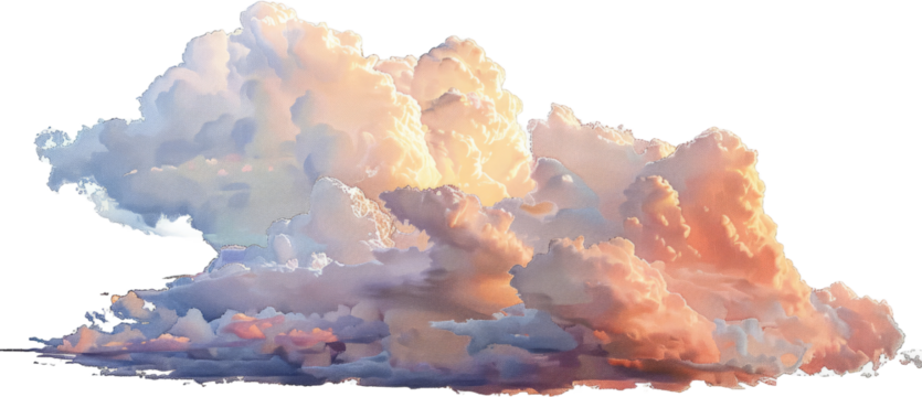 Cumulus clouds panoramic view, cut out transparent
