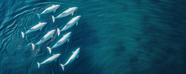 Obraz premium Pod of Dolphins Gliding Gracefully Through the Serene Ocean Waters