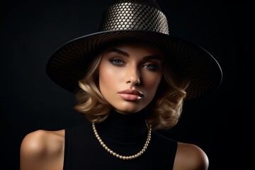Beautiful woman in reptile skin hat. Snake, Fashion, Style