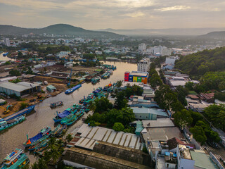 Obraz premium Dusk Descends on Phu Quoc's Fishing Harbor, Vietnam