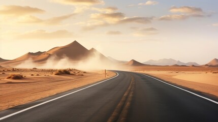 Power of a Sandstorm Unfolding on the Lonely Desert Road - obrazy, fototapety, plakaty