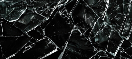 Pieces of Broken Shattered glass on black