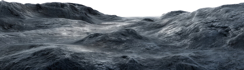 Lunar landscape with rocky terrain, cut out transparent