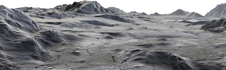 Lunar landscape with rocky terrain, cut out transparent