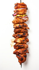 shawarma Grilled skewered chicken on spit isolated on white background