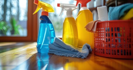 The Essential Role of Chemical Detergents and Cleaning Products in Modern Domestic Housework - obrazy, fototapety, plakaty