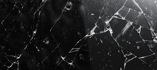 Destructed Shattered glass on black - obrazy, fototapety, plakaty