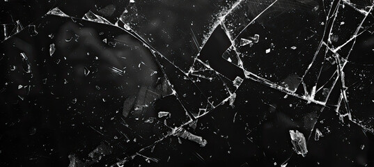 Destructed Shattered glass on black - obrazy, fototapety, plakaty