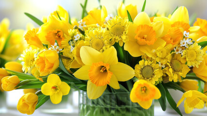 Obraz na płótnie Canvas Close-up of a bouquet of daffodils in a vase.