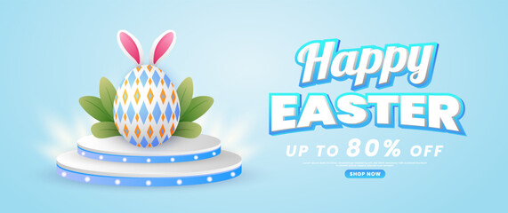 Pastel blue Easter banner design with copy space