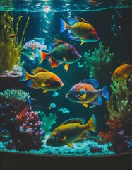 Naklejka na ściany i meble Aquarium full of colorful fish 