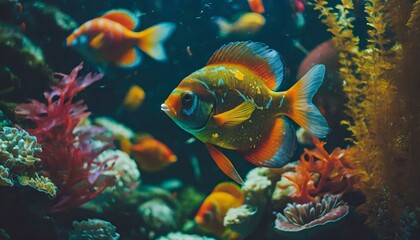 Aquarium full of colorful fish  - obrazy, fototapety, plakaty