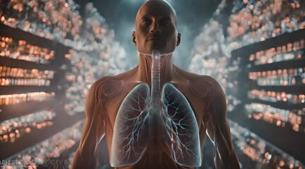3D rendering of hologram technology animation of lung organs in the human body. World tuberculosis day concept