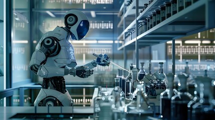 A cybernetic robot in a laboratory environment participates in the development of new methods of synthesis and modification of materials, which increases their functionality  