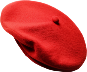 Classic red beret hat with soft texture, cut out transparent