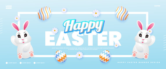 Pastel blue Easter banner design with copy space