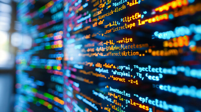 Web development and programming concept with computer screen showing digital code and software development tools