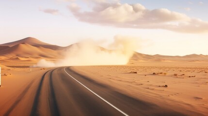 Fototapeta na wymiar Sandstorm on the desert road