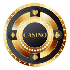 Round vector golden casino chip with diamonds