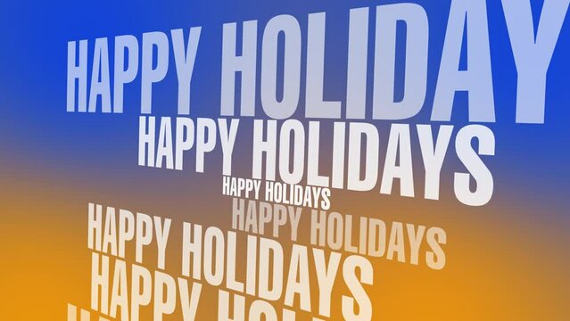 Banner with happy holidays text on blue red background love serenity, and enjoyment theme