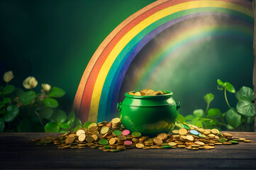 Pot of Gold at the End of a Rainbow - obrazy, fototapety, plakaty